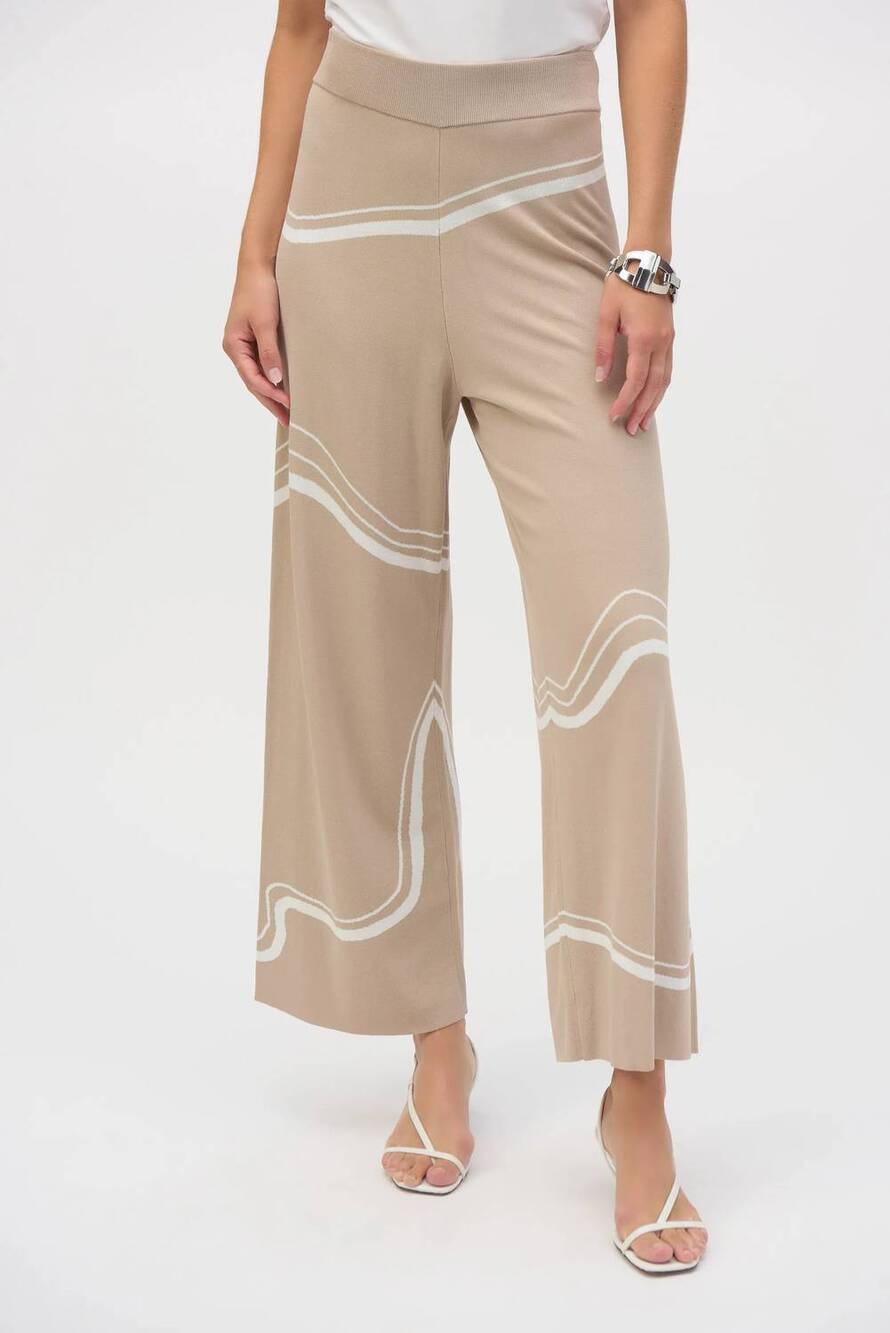 NEW JOSEPH RIBKOFF wavy stripes high waist wide leg pants in dune/ecru
